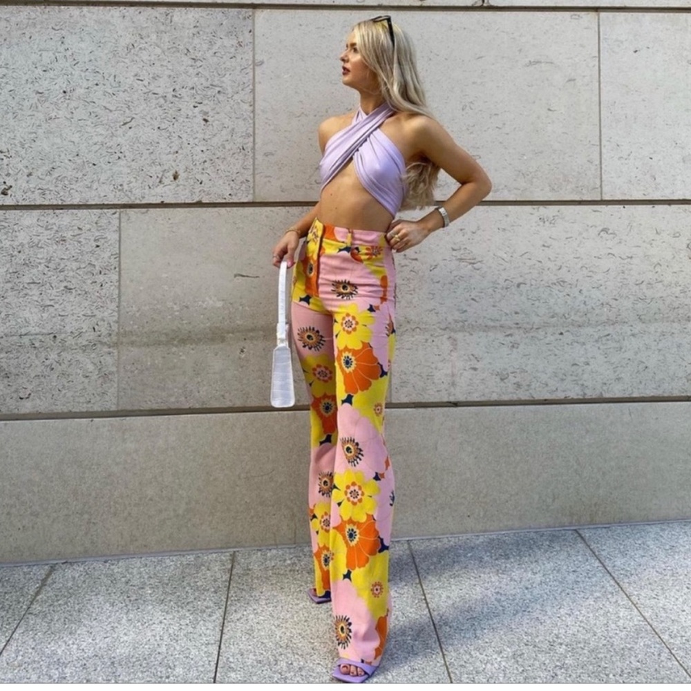 Zara NWT floral bell bottoms